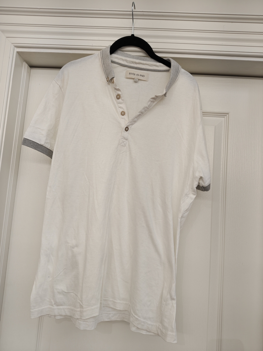 Vintage River Island White Polo with Grey Trim Detail